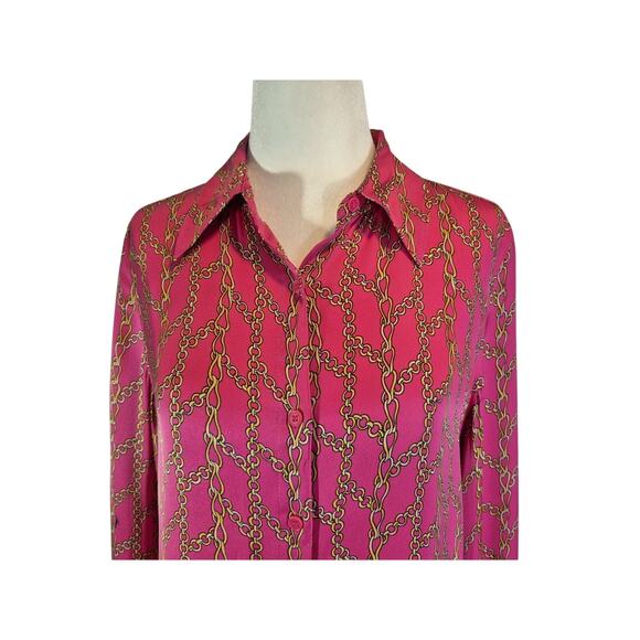New Trina Turk Womens Silk Blend Pink Gold Chain Button Up Top Blouse XS - Picture 2 of 5